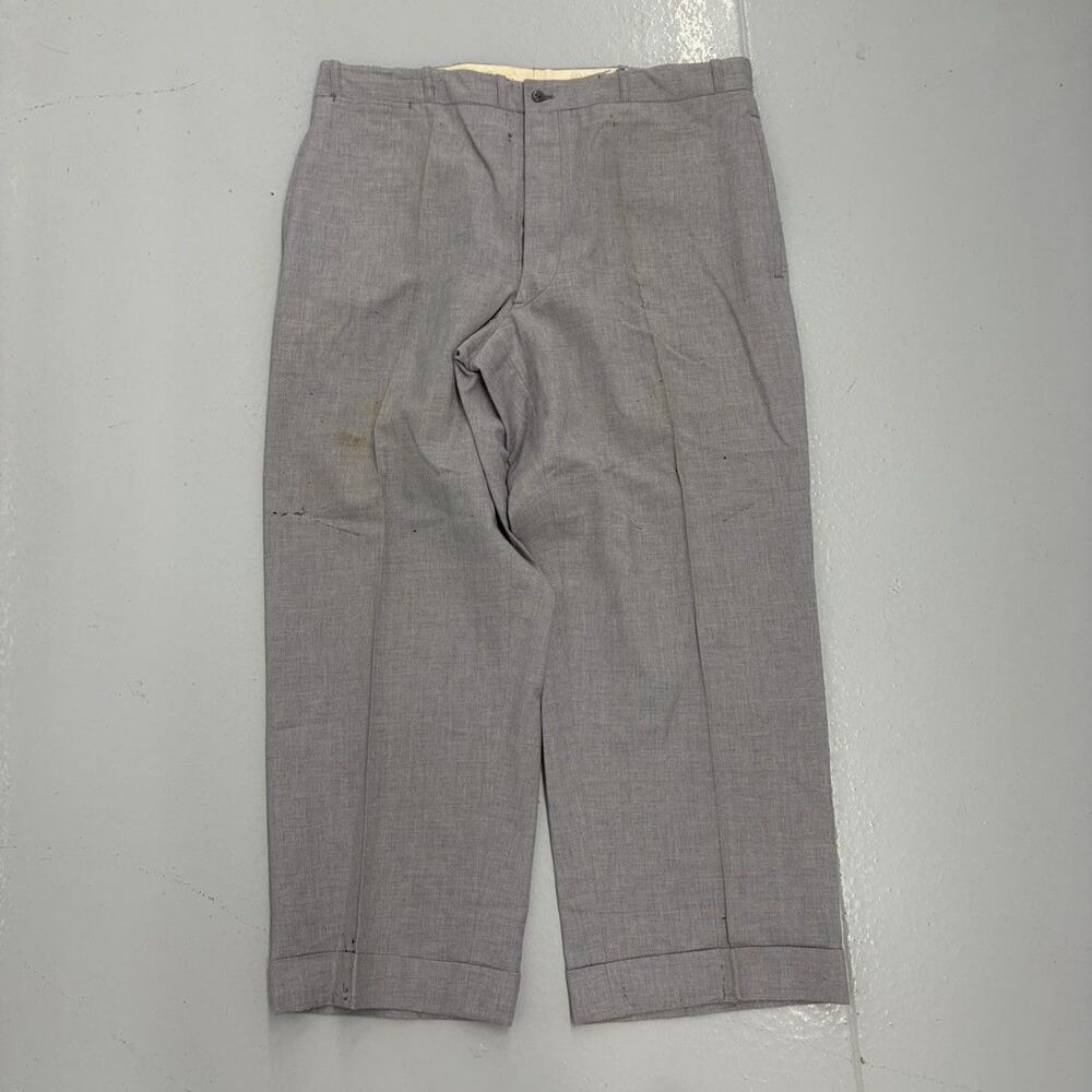 NOS Vintage 50s Grey Wool Wide Leg Buttonfly Trousers 36x27